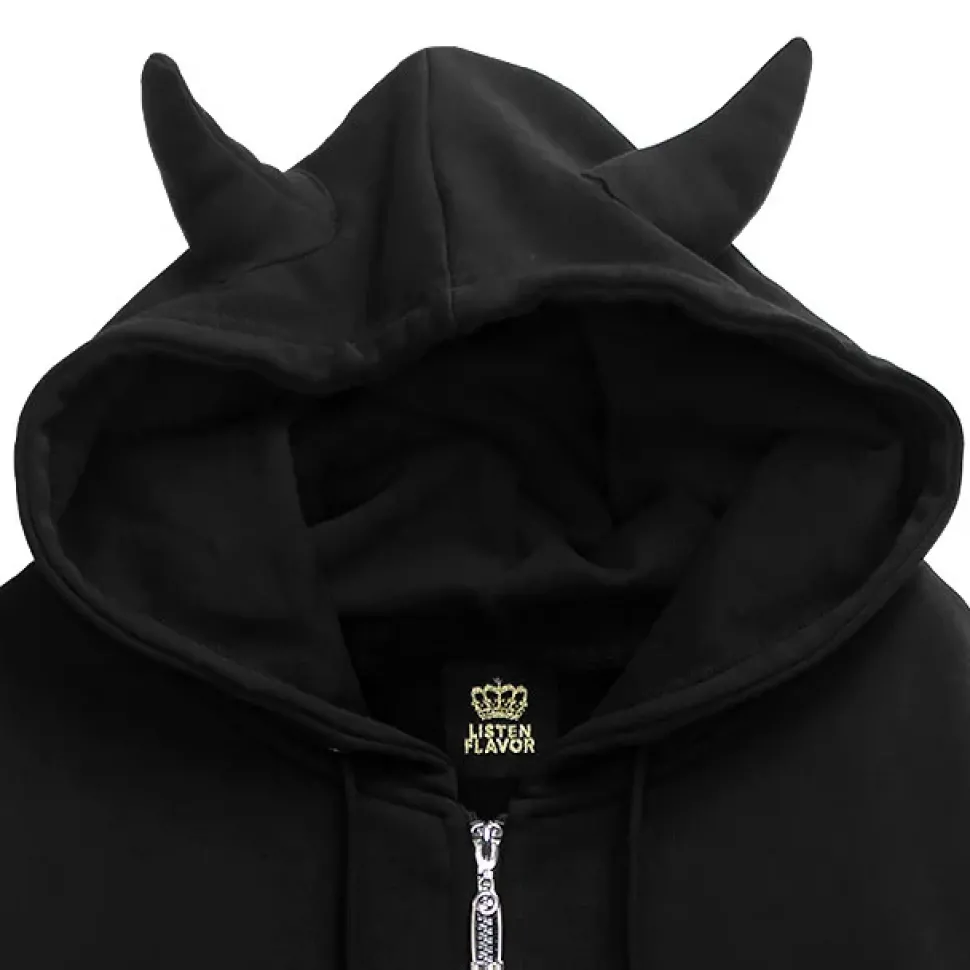 LISTEN FLAVOR Tiger and Fire Horn Pad Zip Hoodie