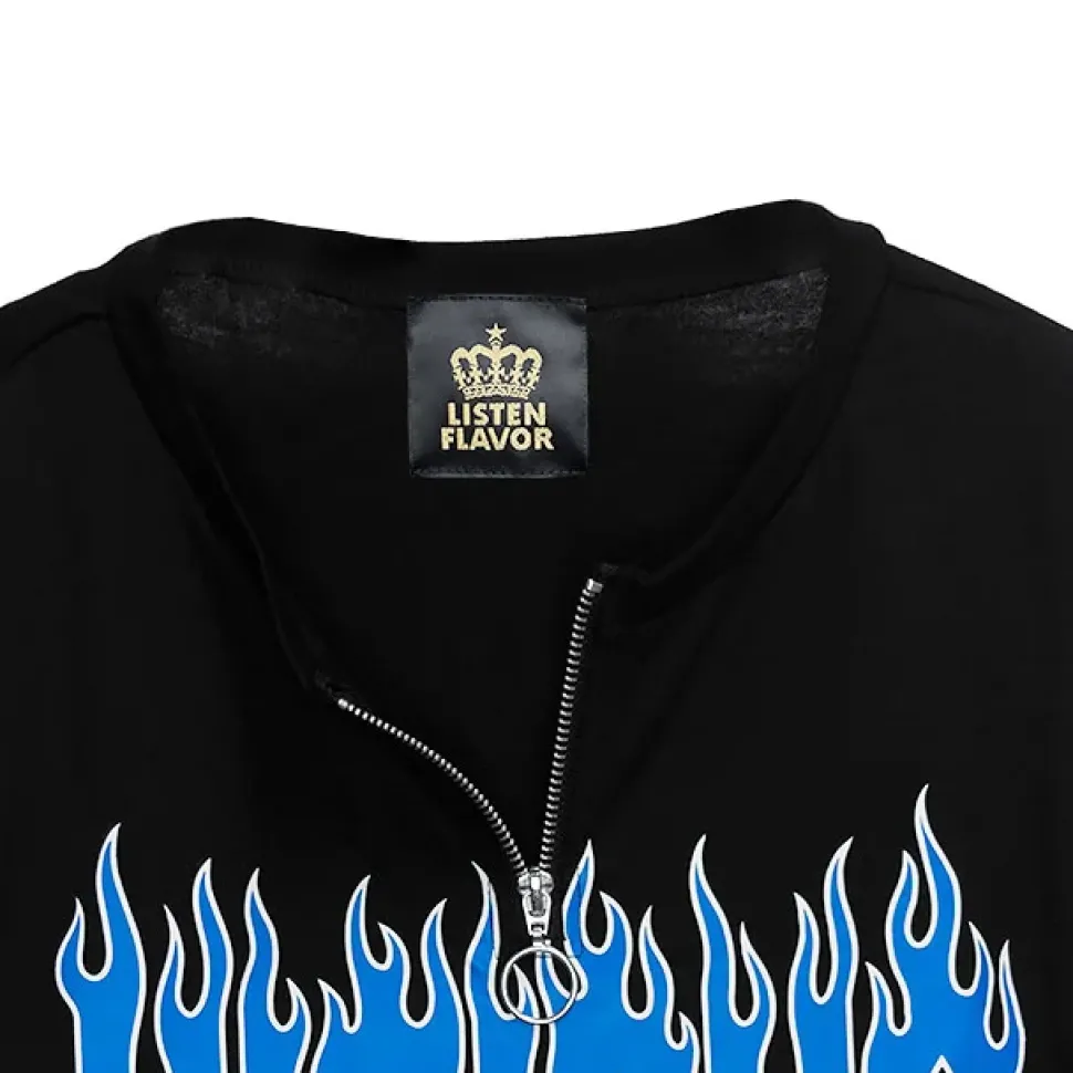 LISTEN FLAVOR Vicious Fire Eyelet Sleeve Short Top