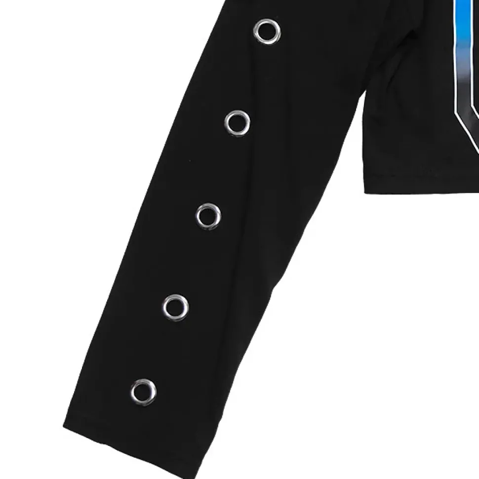 LISTEN FLAVOR Vicious Fire Eyelet Sleeve Short Top