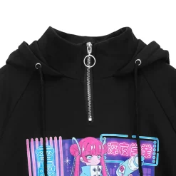 LISTEN FLAVOR x A.YAMI Half Zip Hoodie Black