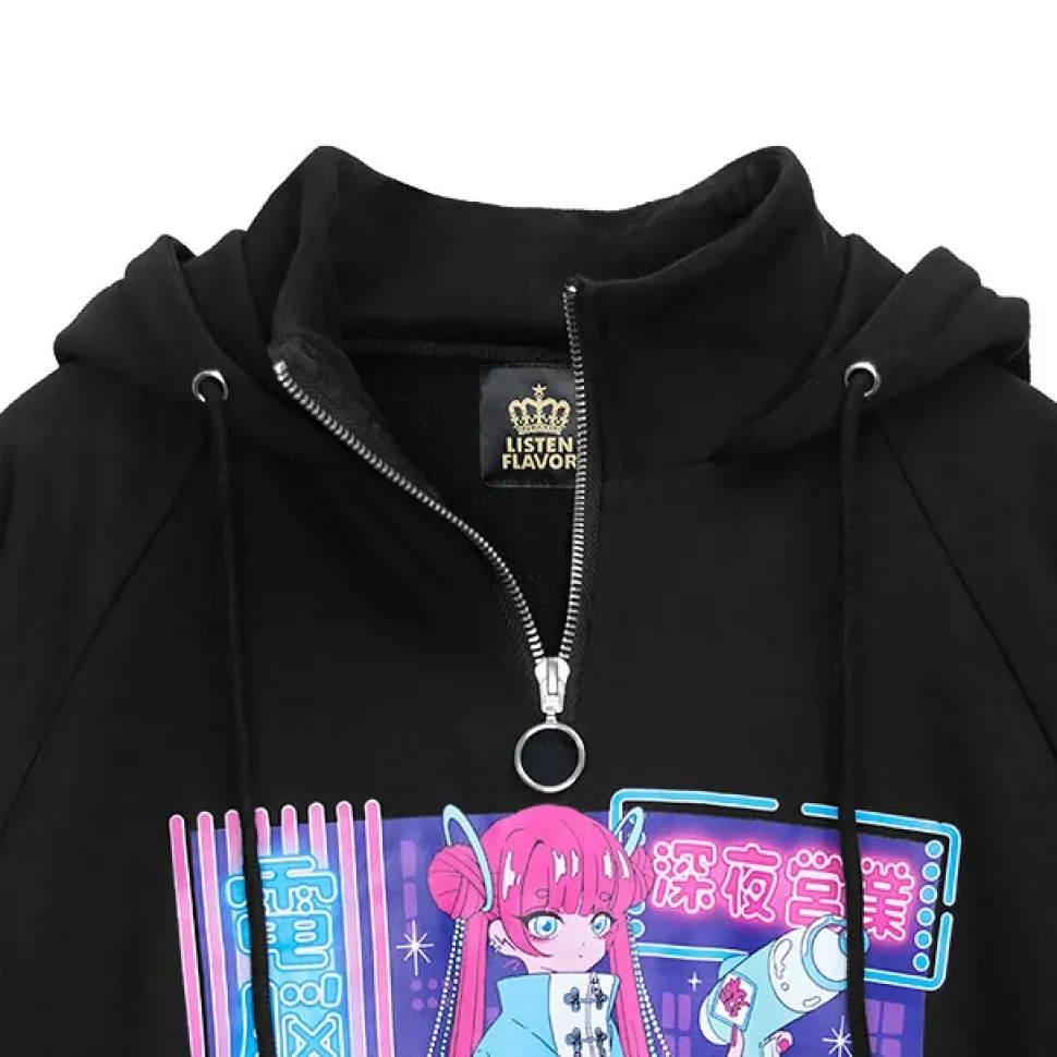 LISTEN FLAVOR x A.YAMI Half Zip Hoodie Black