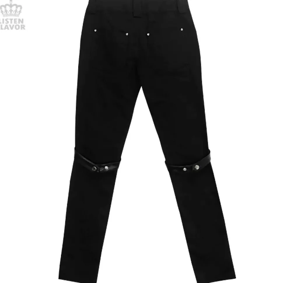 LISTEN FLAVOR Zip Skinny Black Pants w/ Harness