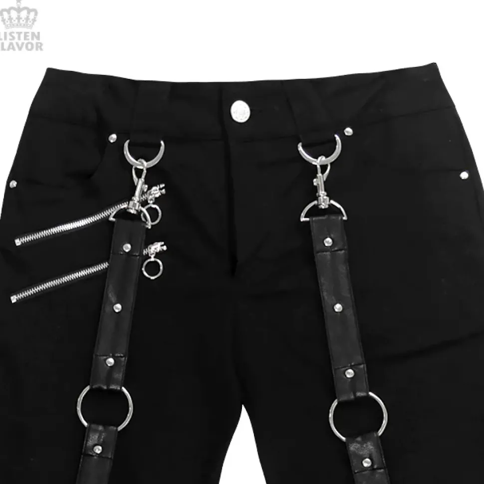 LISTEN FLAVOR Zip Skinny Black Pants w/ Harness