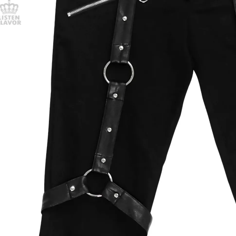 LISTEN FLAVOR Zip Skinny Black Pants w/ Harness