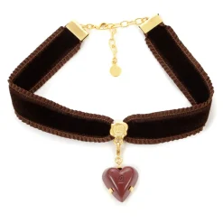 Q-pot. Velvet Ribbon Choker w/ Amour Rouge Chocolate Charm