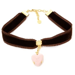 Q-pot. Velvet Ribbon Choker w/ Puchi Arrow Heart Milky Strawberry Charm