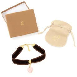 Q-pot. Velvet Ribbon Choker w/ Puchi Arrow Heart Milky Strawberry Charm