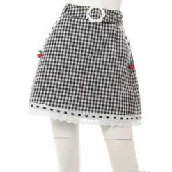 Swankiss Cherry Motif Gingham Skirt