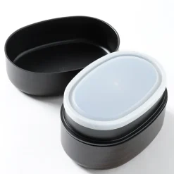 Temari Black Wood Patterned 2-Tier Bento Box