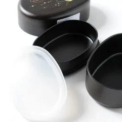 Temari Black Wood Patterned 2-Tier Bento Box